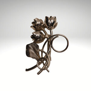 Silver Tone Triple Tulip 3 Dimensional Brooch Pin - 1.5 Inches Long